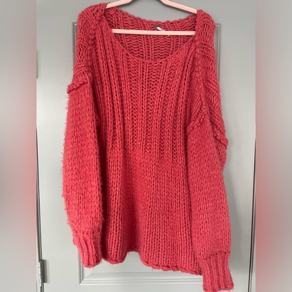 Free People Be There Coral Pink Open Knit Pullover Sweater Women's Size Small S - Picture 3 of 4